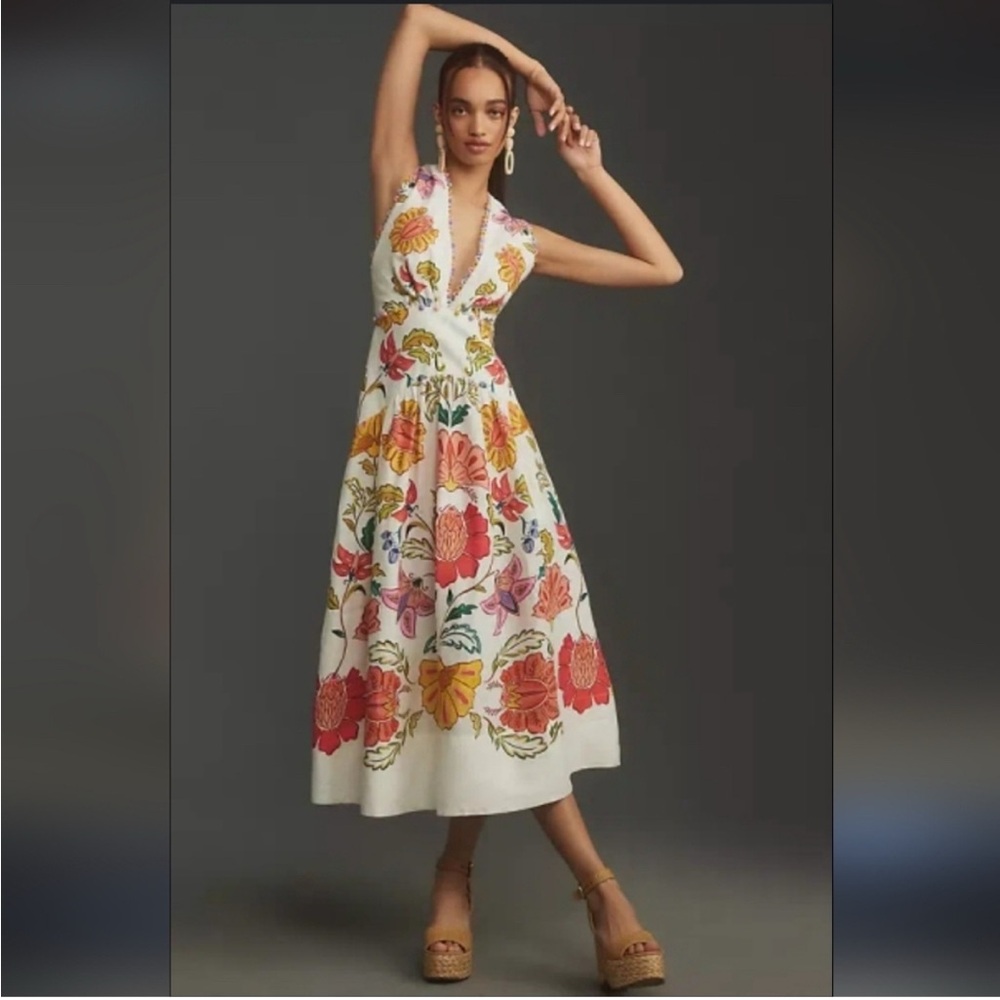 Farm Rio 
Floral V-Neck Midi Dress